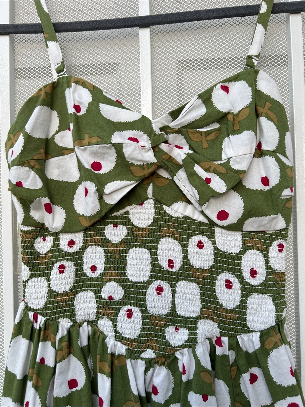 Olive Green Floral Sundress with Smocked Bodice - Picture 3 of 6